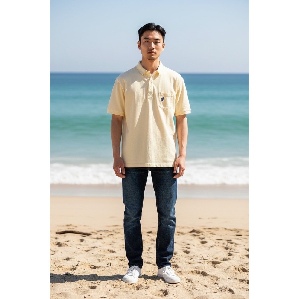 "johnnie-O" Mens Butter Yellow Short Sleeve Cotton Polo Shirt Surfer Logo Small